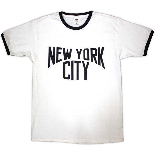 Black unisex t-shirt with white “New York City” text logo, size X-Large.