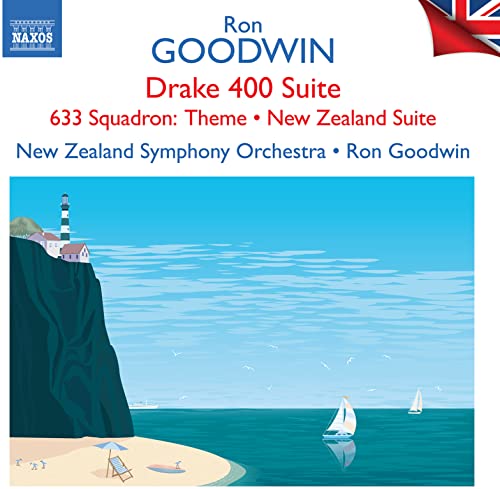 CD cover showing a lighthouse on a cliff, sailboats, and text by Ron Goodwin.