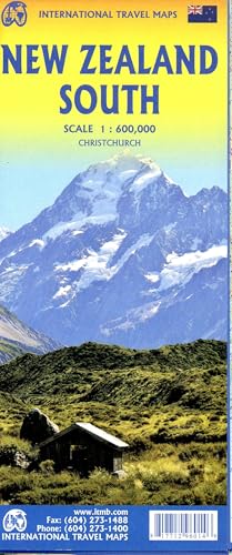 Folded map of New Zealand’s South Island with mountain and cabin imagery.