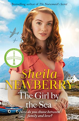 Book cover: young woman with red hair, coastal landscape, airplane above.