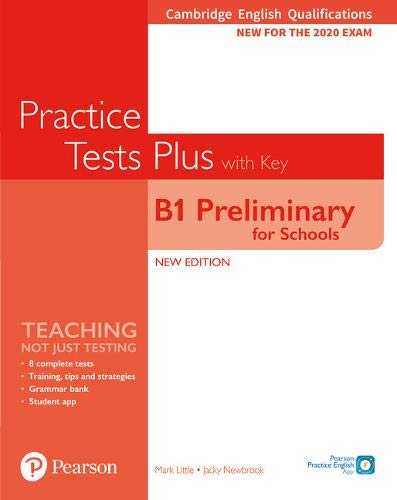 Red book cover: “B1 Preliminary for Schools” practice tests with key.