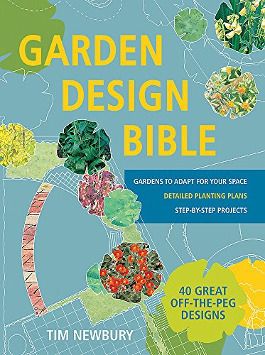 Book cover: "Garden Design Bible" with colorful plant illustrations and diagrams.