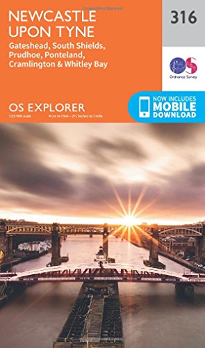 Ordnance Survey Explorer Map 316 of Newcastle upon Tyne and surrounding areas.