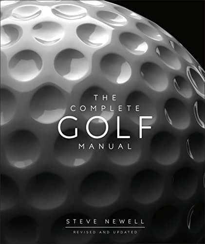 Close-up of a golf ball with book cover text: “The Complete Golf Manual”.