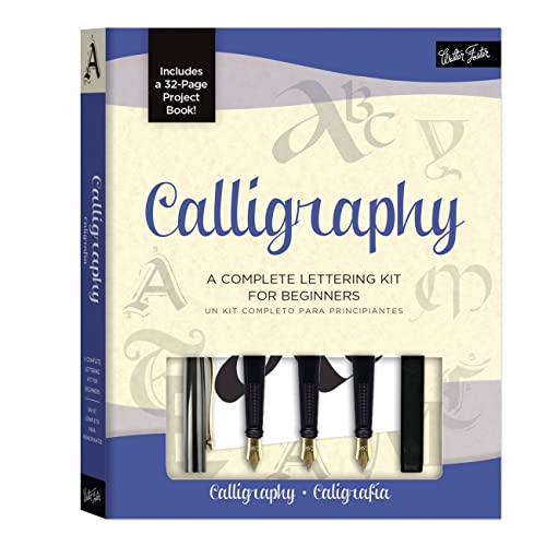 Calligraphy kit box with pens and example lettering on the cover.