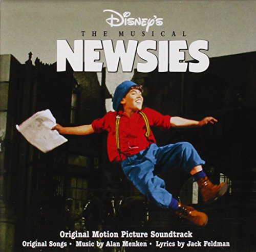 CD cover for "Newsies" soundtrack featuring a young newsboy jumping.
