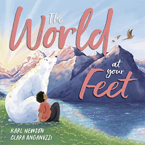 Book cover: polar bear and child looking at mountains.