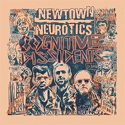 CD cover for Newtown Neurotics’ “Cognitive Dissidents” with collage-style portraits.
