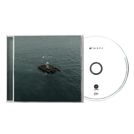 NF "Hope" CD case with a man on a raft in water.