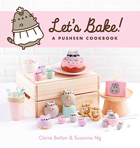 Let's Bake" cookbook cover featuring Pusheen the cat and baked goods.