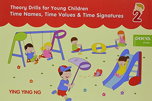 Colorful children’s music theory workbook with playground illustration and musical notes.