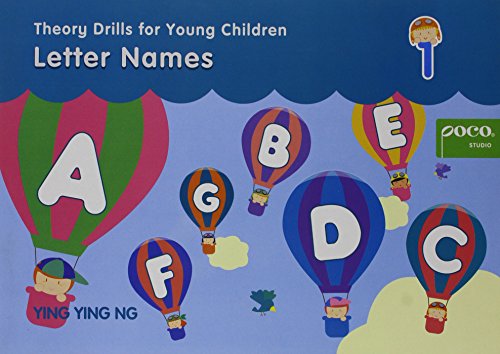 Book cover titled Theory Drills for Young Children showing hot air balloons with letters.