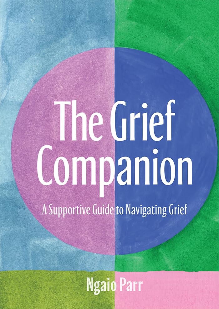 Book cover: "The Grief Companion" with watercolor blocks of color.