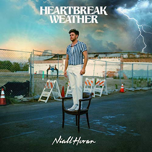 Niall Horan stands in a parking lot with stormy skies above.