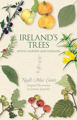 Book cover titled Ireland's Trees featuring botanical illustrations of fruits, leaves, and berries.