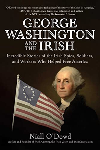 Book cover: George Washington portrait with American flag, title "George Washington and the Irish.