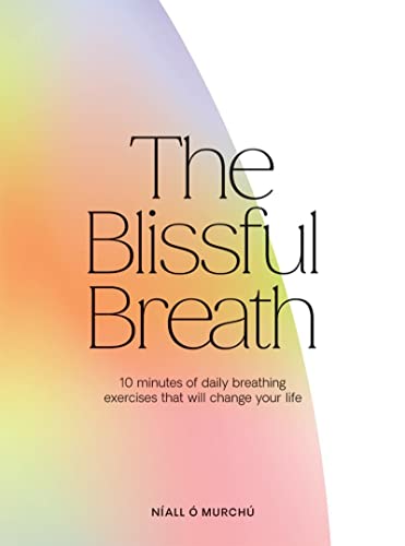 Book cover with title "The Blissful Breath" and pastel rainbow background.