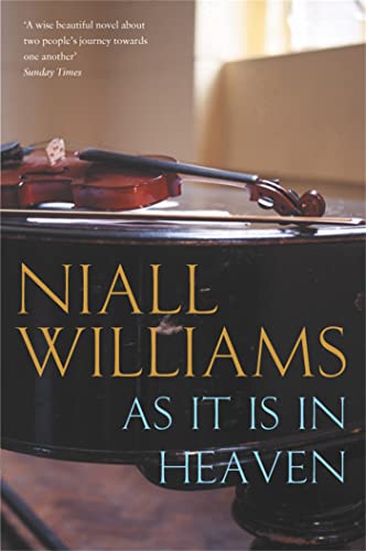 Book cover: "As It Is in Heaven" with a violin on a piano.