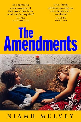Book cover for The Amendments by Niamh Mulvey featuring two women resting on a sofa.