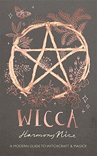Book cover featuring a rose gold pentagram made of twigs on a grey background.