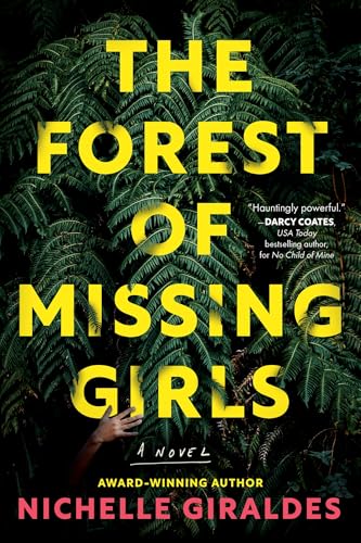 Book cover: "The Forest of Missing Girls" with forest imagery and a hand.