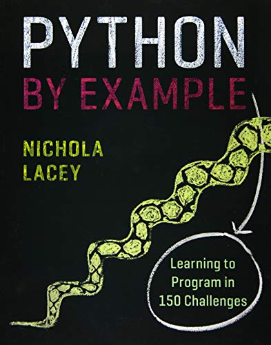 Book cover: "Python by Example" with a coiled snake illustration.