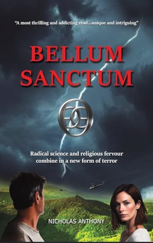 Book cover: “Bellum Sanctum” with stormy sky, figures, and a circular symbol.
