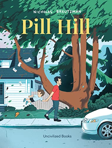 Book cover: man and child walking past a house and large tree.