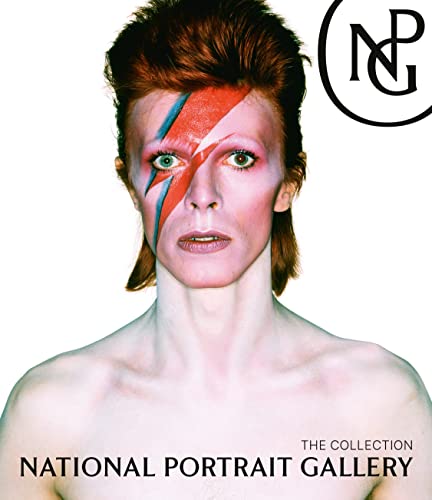 David Bowie portrait with lightning bolt makeup, book cover for National Portrait Gallery.