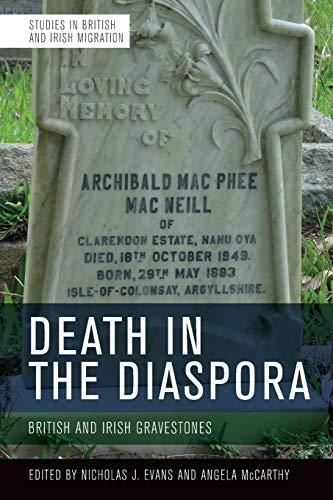 Close-up of a weathered gravestone with inscription and book title overlay.
