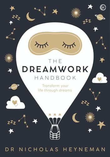 Book cover with hot air balloon shape, sleep mask, and celestial imagery.
