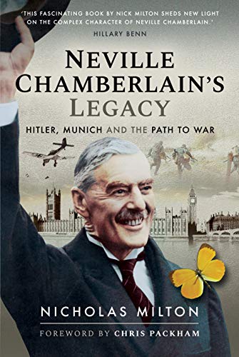 Book cover featuring Neville Chamberlain, wartime imagery, and a butterfly.