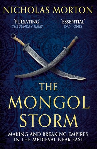 Book cover for The Mongol Storm featuring two crossed swords on a blue background.
