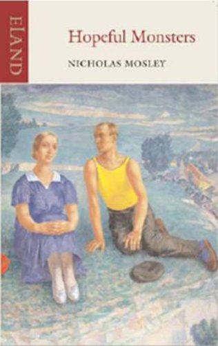 Book cover: "Hopeful Monsters" with painting of a couple in a landscape.