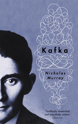 Book cover: black and white portrait of Franz Kafka with abstract swirls.