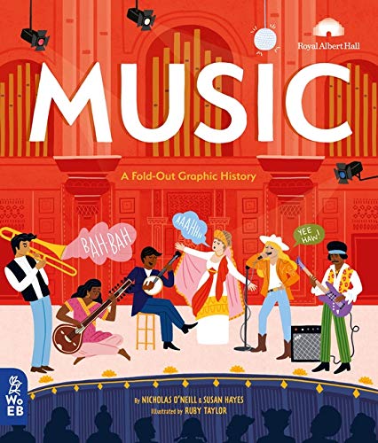 Colorful illustrated book cover depicting musicians performing on a stage.