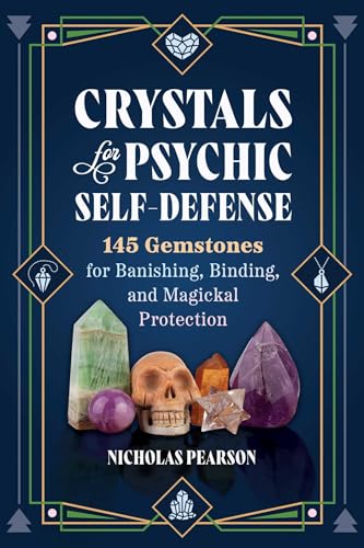 Book cover with crystals, a skull, and ornate green and pink border.