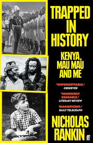 Book cover: "Trapped in History" with portraits and colonial-era soldiers.