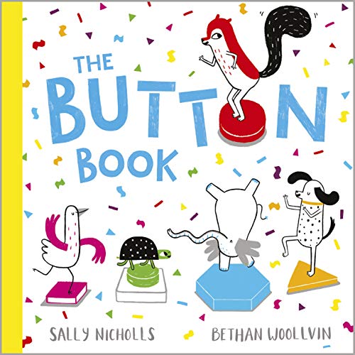 Children’s book cover with colorful illustrations of animals on buttons.