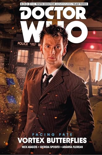 Cover of “Doctor Who” graphic novel featuring the Tenth Doctor in a suit.