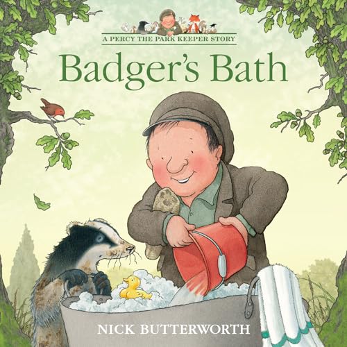 Book cover: park keeper bathing a badger and rubber duck.