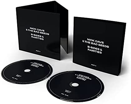 "Black album cover with white text, 'Nick Cave & The Bad Seeds B-Sides & Rarities'."
