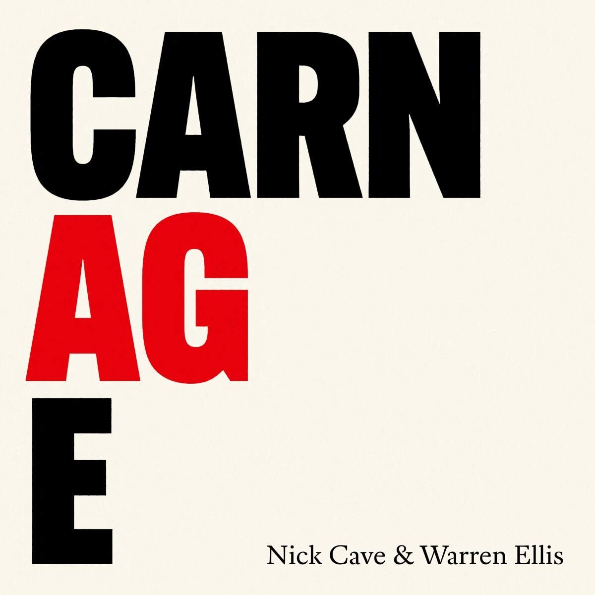 Album cover with the word CARNAGE in large black and red text on cream.