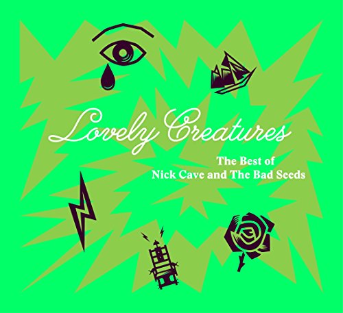 Green CD cover with abstract symbols and text "Lovely Creatures - The Best of Nick Cave."