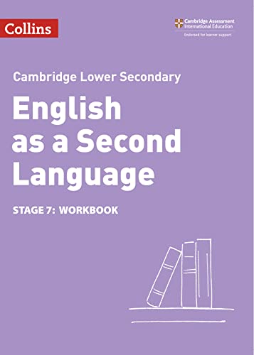 Purple workbook cover with stacked books illustration, titled “English as a Second Language.”