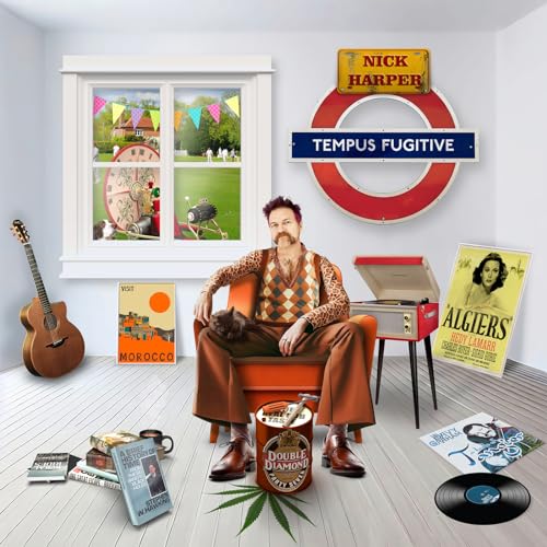CD cover for Nick Harper’s “Tempus Fugitive” featuring a surreal, staged room.