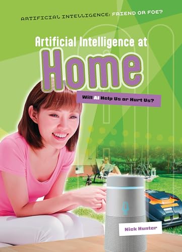 Book cover featuring a woman, smart speaker, and robotic lawnmower.
