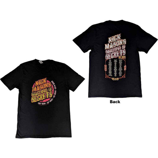 Black t-shirt with tour graphics for Nick Mason's Saucerful of Secrets 2022 tour.