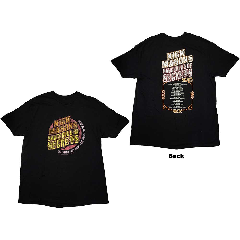Black t-shirt with Nick Mason's Saucerful of Secrets tour design, front and back.