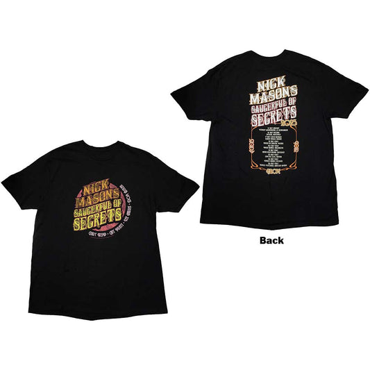 Black t-shirt with Nick Mason's Saucerful of Secrets tour design, front and back.